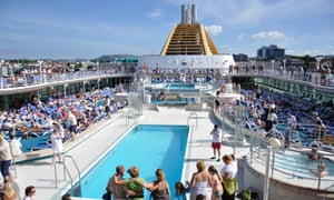 Passengers on the sundeck of P&O’s Oceana off Stavanger,