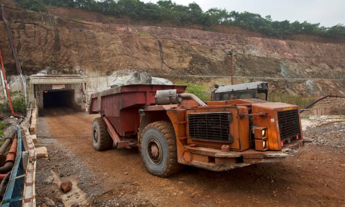 A truck collecting copper ore from below the surface at the Chibuluma copper mine in the Zambian copper belt region.