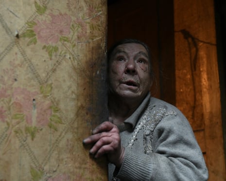UKRAINE-RUSSIA-CONFLICT<br>A local resident reacts standing inside her flat damaged by recent shelling in Donetsk, Russian-controlled Ukraine, on December 12, 2023, amid the Russia-Ukraine conflict. (Photo by STRINGER / AFP) (Photo by STRINGER/AFP via Getty Images)