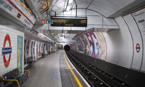An empty platform at Tottenham Court Road tube station