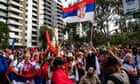 Australian Open: crowds of Novak Djokovic supporters rally outside the Park hotel - video