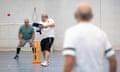 Walking cricket being played by a group of over 50s men at Three Hills Sport Centre in Folkestone.