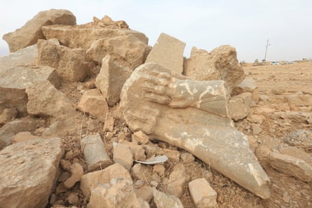 Lost artefacts … remains of wall panels and statues destroyed by Islamic State militants in Iraq.