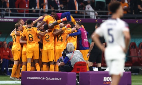 Netherlands celebrates with his team mates after scoring a goal to make it 2-0 during the FIFA World Cup Qata