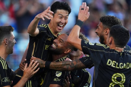Heung Min SonLos Angeles FC forward Heung Min Son, top, celebrates with teammates after scoring during the first half of an MLS soccer match against FC Dallas in Frisco, Texas, Saturday, Aug. 23, 2025.