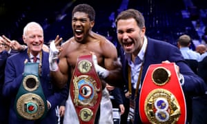 Barry Hearn and his son Eddie enjoy Anthony Joshua’s world heavyweight title win over Andy Ruiz Jr in Saudi Arabia last December.