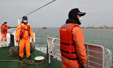 Taiwanese coast guards on a ship patrolling the waters off the Taiwan-controlled Matsu islands, 28 January, 2021.
