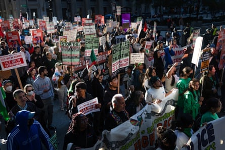 Protesters march through downtown Chicago on Saturday.