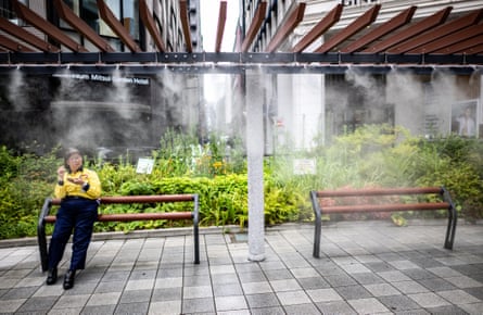 Special water misting shelters have been set up in the Ginza district of Tokyo this month.