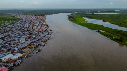 Aerial view of Riosucio, Chocó, built between the river and the swamp.