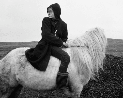 Boo on a horse, Lynemouth, Northumberland, UK, 1984