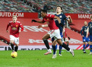 Jan Bednarek of Southampton brings down Anthony Martial of Manchester United and is sent off after VAR check.