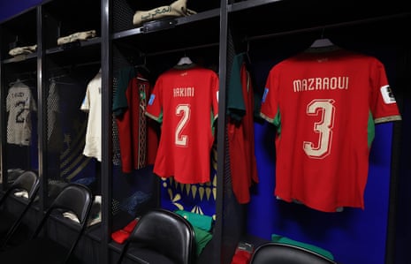 Morocco’s shirts inside the locker room at Atlanta Stadium.