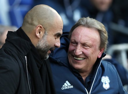 Pep Guardiola and Cardiff manager Neil Warnock at their 2018 FA Cup meeting