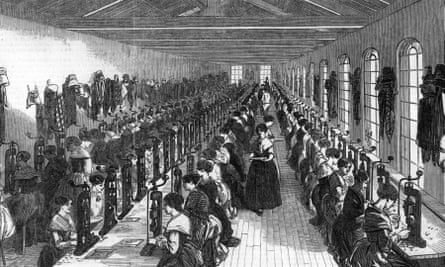 Female workers in a  wood engraving factory in Birmingham, 1851