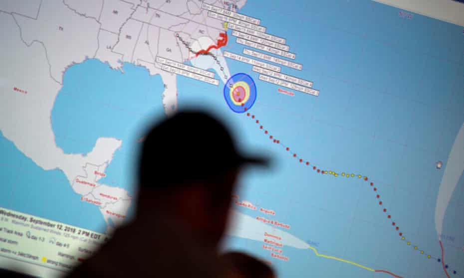 Emergency workers monitor progress before the arrival of Hurricane Florence in Wilmington, North Carolina, on Wednesday.