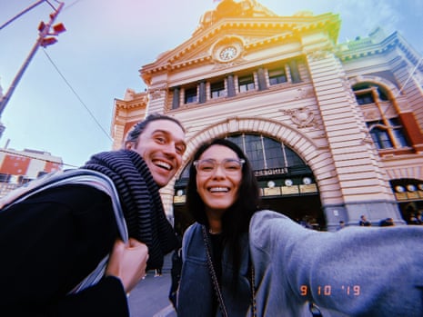 Michael and Adinia in front of Flinders Street station in Melbourne, 2019.