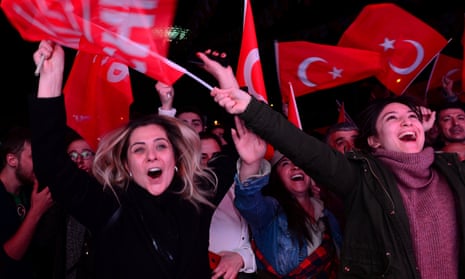 Supporters of the main opposition CHP celebrate victory in Ankara.
