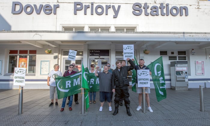 Railway workers and the RMT union striking at Dover.