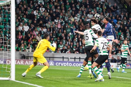 Arsenal’s Gabriel Magalhães goes for a header from an Arsenal corner