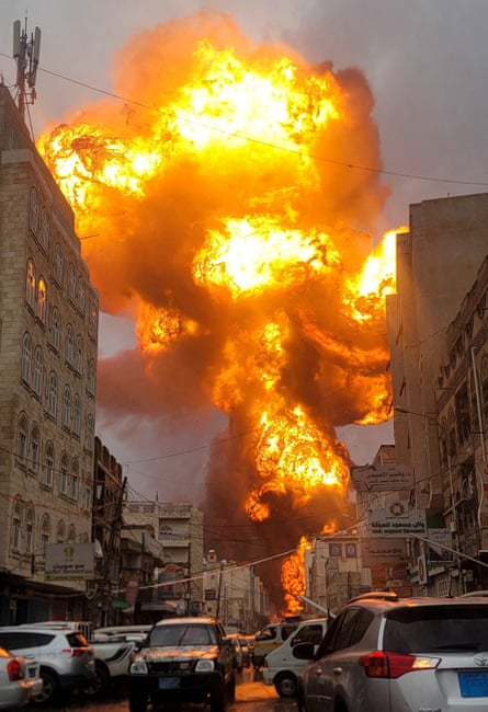 A fireball rises from the site of an Israeli air strike in Sanaa, Yemen