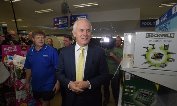 Australian Prime Minister Malcolm Turnbull speaks to workers as he visits a ‘Mitre 10’ branch in the seat of Forde in Brisbane,