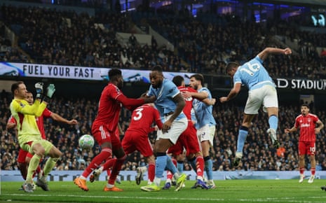 Rodri heads home to restore Manchester City’s lead.