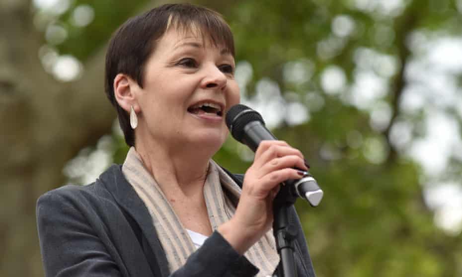 ‘The lodestar of government policy is what is driving the climate and ecological crises.’ Caroline Lucas speaks at a climate emergency protest in London, 2019.