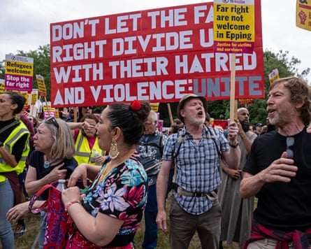 Antiracist protesters outside the Bell in July 2025.