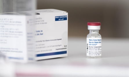 A vial and packaging of the Ervebo vaccine