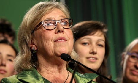 Elizabeth May delivers a speech on election night in Victoria, British Columbia, on 21 October 2019.