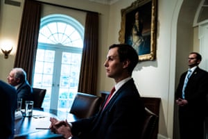 Jared Kushner listens as President Donald J. Trump meets with bank CEOs about Coronavirus COVID-19 response in the Cabinet Room at the White House on Wednesday, March 11, 2020 in Washington, DC.