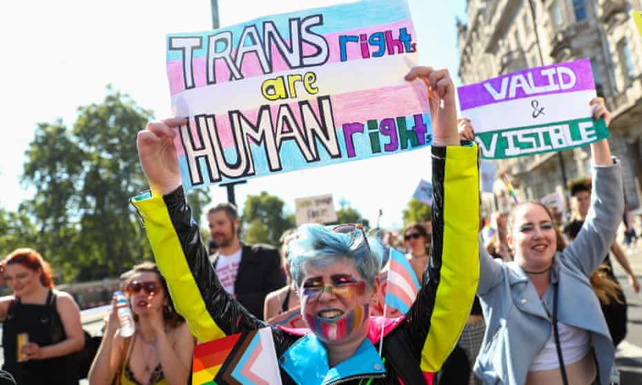 ‘Trans rights are human rights’: Protestors on the first-ever Trans Pride march in London, September 2019. 
