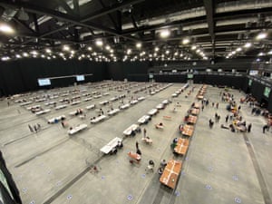 Ballot papers being counted in Aberdeen, Scotland, this morning.