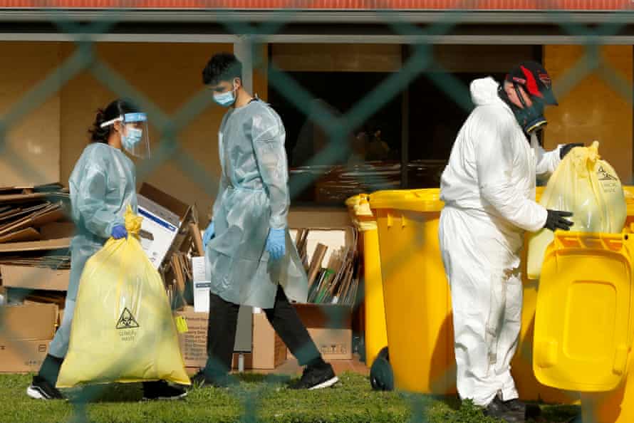 Hazardous waste is removed from St Basil’s Homes for the Aged in Fawkner in Melbourne, where there has been. acoronavirus outbreak.