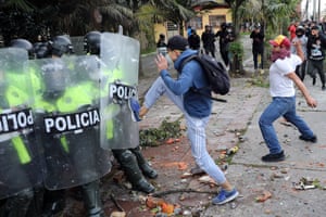 Bogotá, Colombia Demonstrators clash with police during a protest organised in reaction to the killing of Javier Ordoñez, a lawyer who died in a hospital after two policemen beat him and shot him with a stun gun