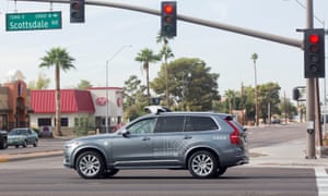 A self driving Volvo vehicle, purchased by Uber, moves through an intersection in Scottsdale, Arizona, on 1 December 2017.
