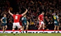 Wales' Rhys Priestland celebrates scoring a penalty to win the match.