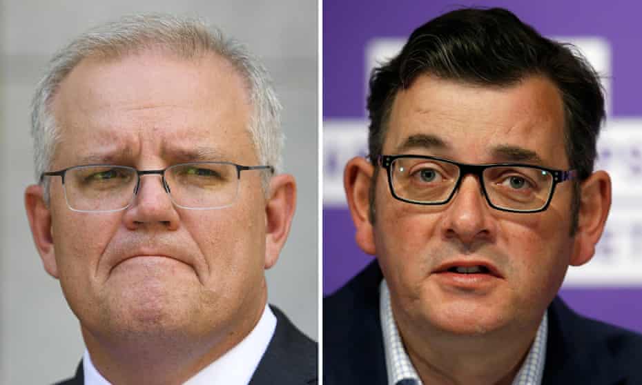 Scott Morrison has lashed out at the Victorian premier Daniel Andrews (right) after he announced that Melbourne will have to wait longer to take significant steps out of Covid-19 lockdown as health authorities await results from an outbreak in Melbourne’s north.