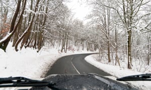 Driving on a winter road in Scotland.