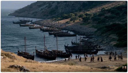 The Greeks make land with their fleet of ships