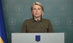 The Ukrainian deputy prime minister Iryna Vereshchuk holding a press conference in Kyiv earlier this month