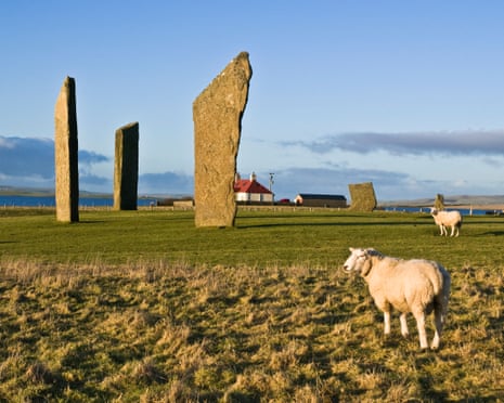 Standing stones in a pasture with sheep grazing