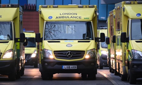 A queue of ambulances outside the Royal London hospital on 8 January, 2021
