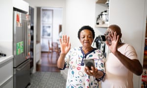 Senior women doing a video call using smartphone