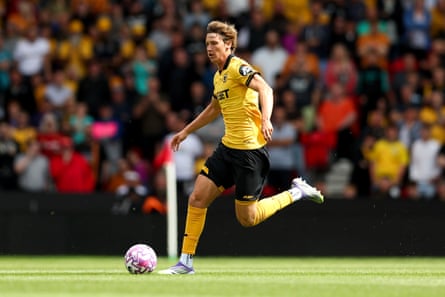 Fer López of Wolves runs with the ball during the pre-season friendly at Stoke