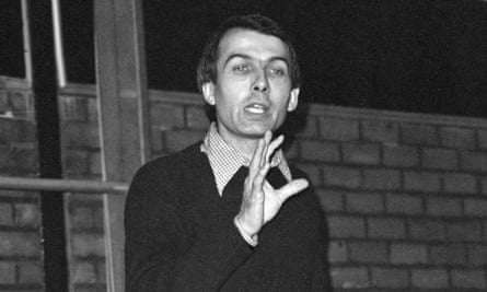 Frank Field during a lecture at Southwark college, London, following the cabinet leak row of 1976.