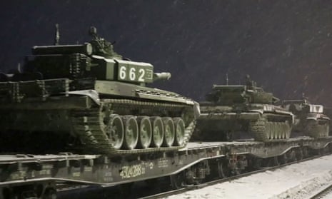 Russian tanks on a train