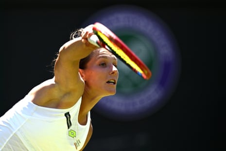 Aryna Sabalenka serves against Varvara Gracheva.