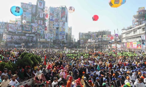 Supporters of the Bangladesh Nationalist party gathering during a rally in Comilla on 26 November.